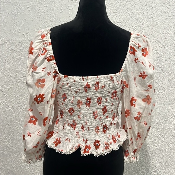 Zara White & Red Floral Top Women’s | Elegant 3/4 Sleeve Blouse - Picture 6 of 6
